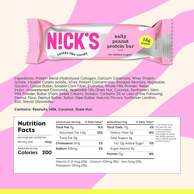 NICKS Protein Bars Chocolate Peanut | 15g protein | 200 calories | Low Carb Keto Friendly Snacks No Added Sugar (Multipack 24 bars x 50g)