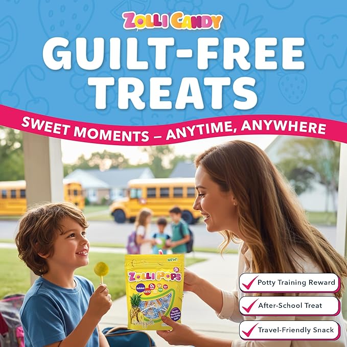 Zollipops Clean Teeth Pops Sugar Free Candy with Xylitol, Dye-Free Lollipops - Keto & Diabetic-Friendly, Dentist-Approved Treats for Kids (Pineapple, 3.1 oz)