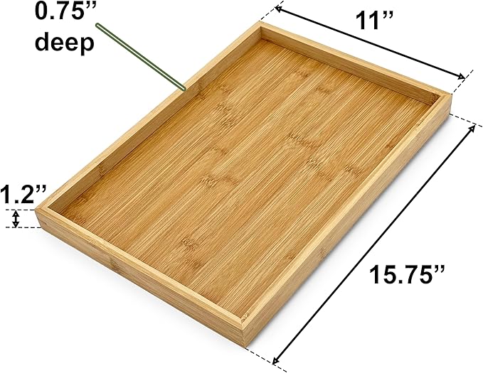 Bam & Boo (2-Pack) Natural Bamboo Rectangle Serving & Vanity Tray - for Kitchen, Bathroom, Countertop, Coffee Table (15.75" x 11" x 1.2")