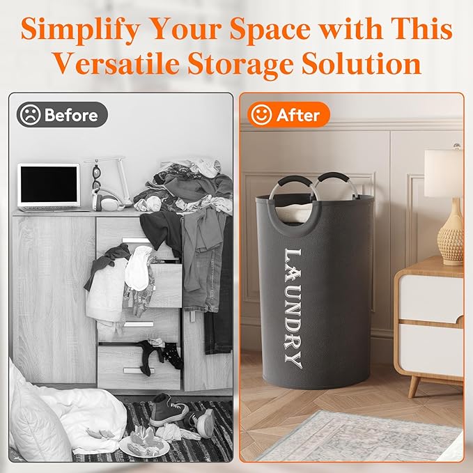 Lifewit 120L 2-Pack Large Laundry Basket, Collapsible Laundry Hamper with Aluminum Handles, Waterproof Freestanding Dirty Clothes Hampers for Laundry Room Bedroom Dorm Bathroom, Grey