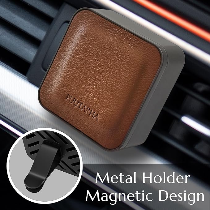 Premium Quality Car Air Freshener Leather and Metal Design Scent Vent Clip Diffuser,New Natural Fragrance Diffuser for Car with 3 Refill Scented Discs and Gift Box(Truffle Brown)