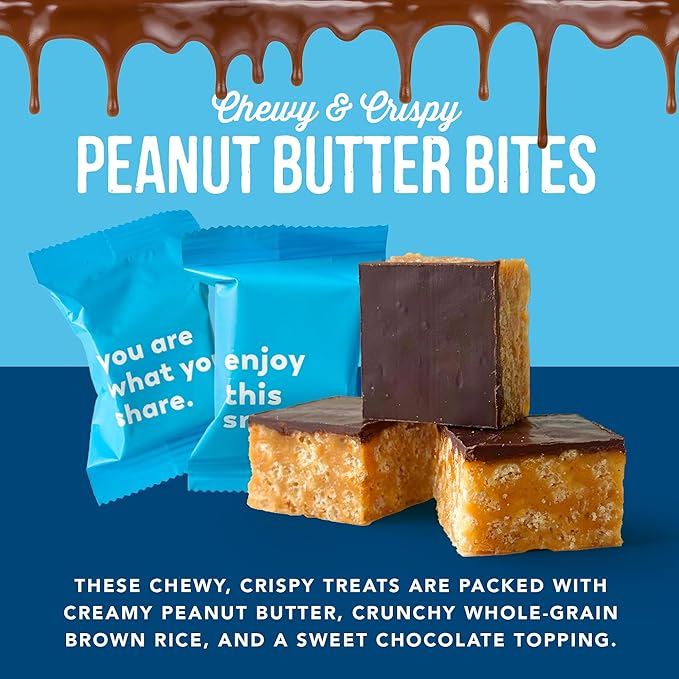 For Noshers Only - Peanut Butter Bites - Kosher Dairy Free Vegan Gluten Free Chocolate Peanut Butter Crispy Rice Treats - Vegan Dessert, Sweet Snack Packs - Individually Wrapped Snacks (Box of 8)