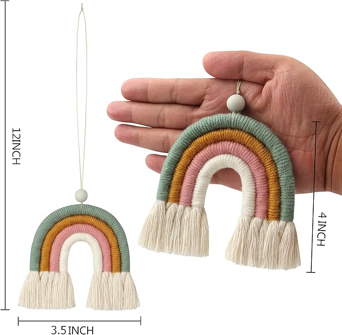 BOHO GARDEN Macrame Bohemian Rainbow Charm - Essential Oil Diffuser for Cars, Baby Nursery, Children’s Bedroom & Home Decor - Decorative Hanging Air Freshener & Accessories - Spring