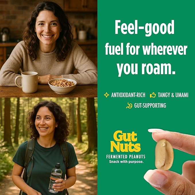 Gut Nuts - Fermented and Sprouted "Sourdough" Peanuts for Gut Health - Tangy, Umami, & Salty Flavors - Super Crunchy Low Carb Keto Snacks - Low Sugar Prebiotic & Postbiotic Peanut Snacks - 3oz Pouch (3 Pack) - by Philosopher Foods