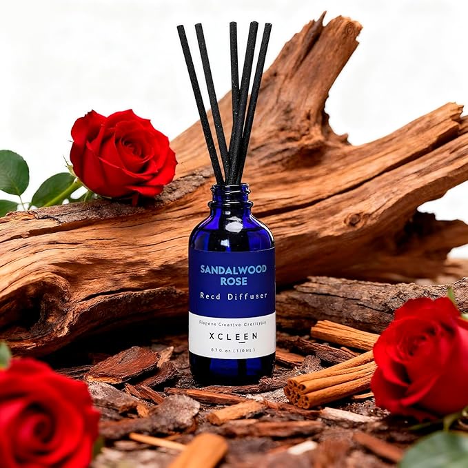 Reed Diffuser Set, Sandalwood Rose Scented Oil Diffuser with Sticks, Home Fragrance Reed Diffusers for Bathroom Shelf Decor & Air Fresheners