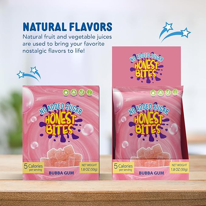 Honest Bites Low Sugar Gummy Candy - Healthy Snacks for the Whole Family, Gluten Free, Keto, Vegan Fruit Snacks - Bubble Gum Flavored, Low Calorie Snacks