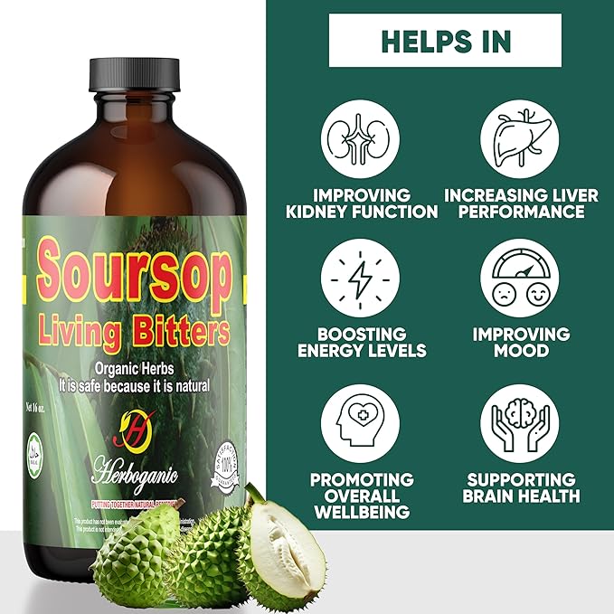 Herboganic Soursop Bitters Liquid | Natural Living Bitters for overall wellness 16 OZ | Soursop Bitters