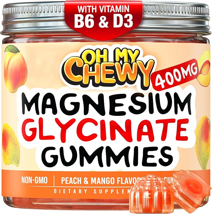 Center-Filled Magnesium Glycinate Gummies 400MG - High Absorption for Kids, Teens & Adults - Supplement for Sleep, Calm & Muscle Relaxation with B6 & D3 - Gluten Free & Vegan Friendly - 60 Count
