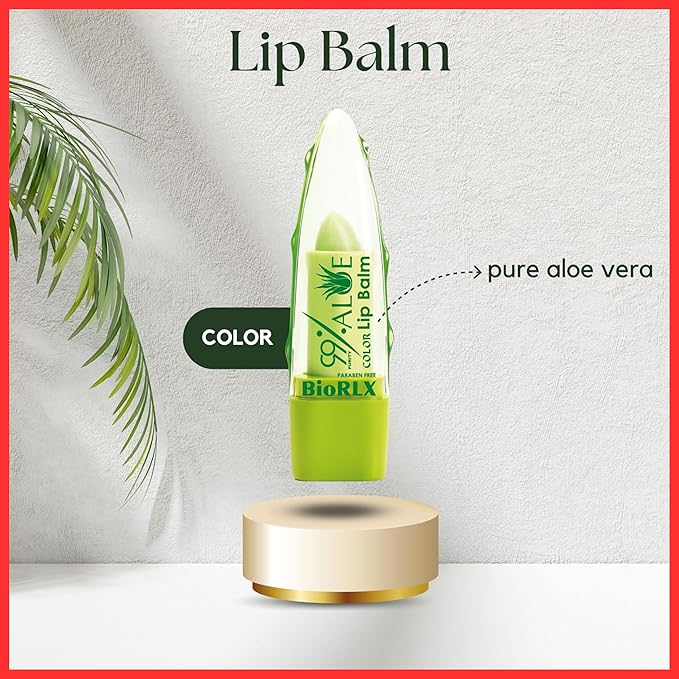 BioRLX 99% Purity Aloe Vera Lip Balm with Color(Tinted) (Twelve Lip Balms)