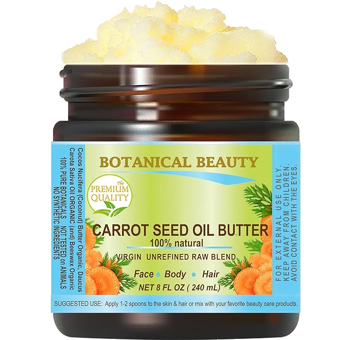 Botanical Beauty CARROT SEED OIL BUTTER Pure Natural Virgin Unrefined RAW 8 Fl. Oz.- 240 ml for FACE, SKIN, BODY, DAMAGED HAIR, NAILS. Rich in Beta Carotene, Vitamin E