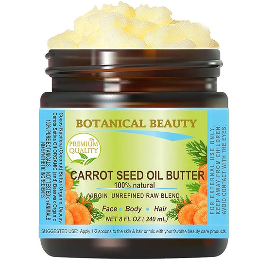 Botanical Beauty CARROT SEED OIL BUTTER Pure Natural Virgin Unrefined RAW 8 Fl. Oz.- 240 ml for FACE, SKIN, BODY, DAMAGED HAIR, NAILS. Rich in Beta Carotene, Vitamin E