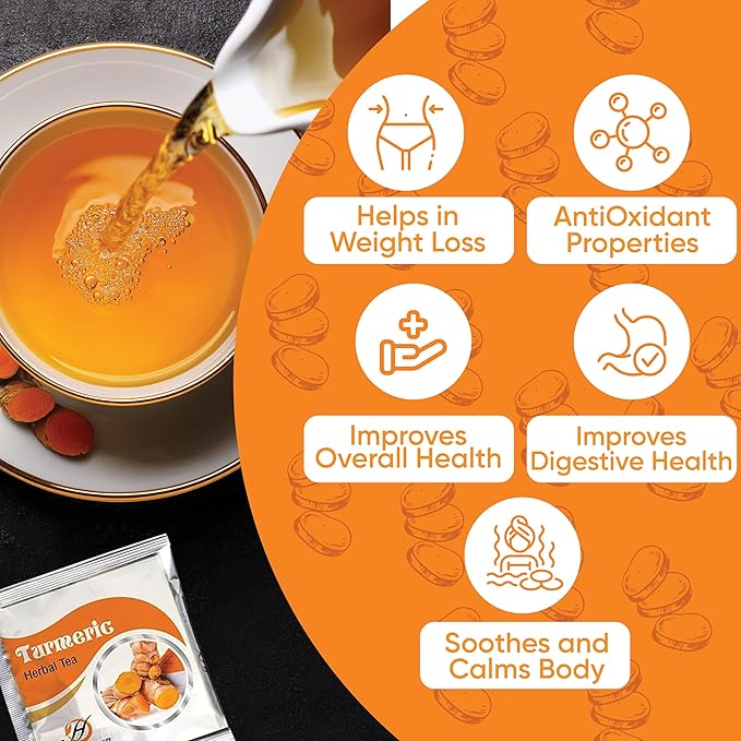 HERBOGANIC Turmeric Herbal Tea - Digestion Support and Immune Boost | Refreshing and Delicious Blend | Natural Ingredients | 20 Tea Bags