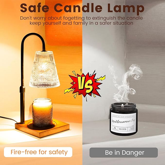 Candle Warmer Lamp with 2 Bulbs, Electric Candle Warmer with Timer -Clear Adjustable Height and Dimmer LampCandle Warmer for Scented Jar Candles Wax Melt Warmer for Home Decor