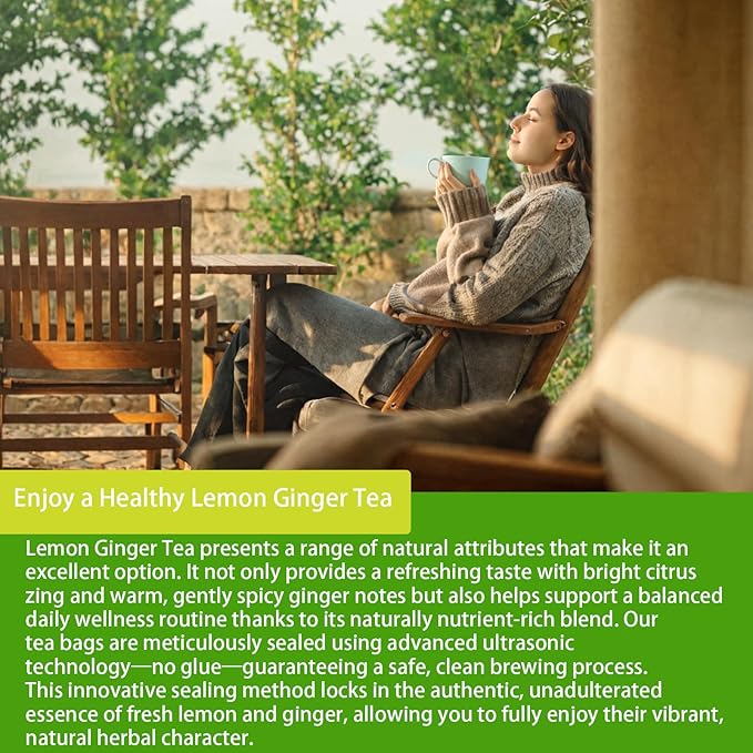 Samcci - Lemon Ginger Tea Bags, 50 Teabags - Great Hot or Iced – Aromatic, Natural, Pleasantly Spicy & Warming - Non-GMO - Caffeine-free - Support Healthy Digestion & Boost Immunity