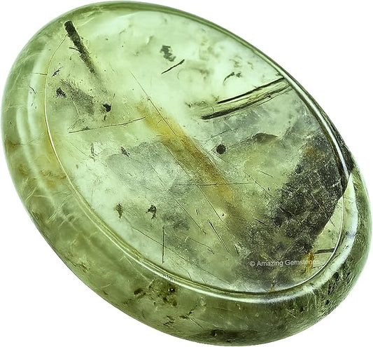 Amazing Gemstone Prehnite Worry Stone, Healing Crystals - Piedra Crystal Fidget for Gift, Meditation, Calming, Relaxation, Stress Relief