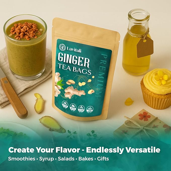 Lavitali, Ginger Tea Bags | 60 bags, 100% Pure Herbal Tea | Caffeine-Free, No Sugar, Eco-Friendly Filter Bags | Daily Natural Botanical, Hot or Iced Herbal Infusion