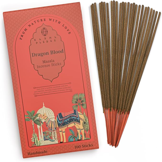 Incense Sticks, Dragons Blood Incense, Pack of 100 Stick, Hand Rolled Aromatic Masala Made with Natural Ingredients, 45-60 Min Burn Time, Best for Home Fragrance, Meditation, Yoga, Spiritual Healing