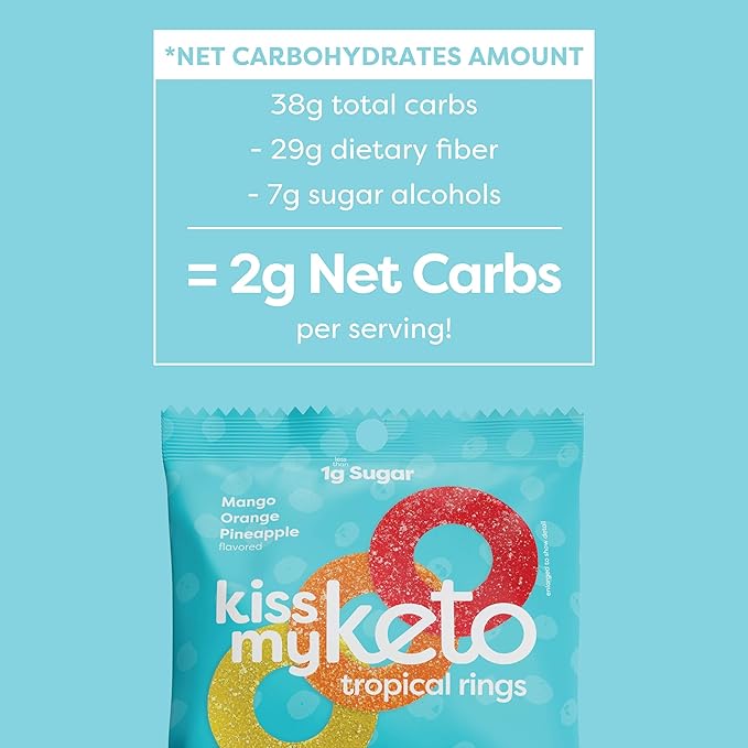 Kiss My Keto Sugar Free Gummies, Gummy Ring 24-Pack – Satisfy Cravings while Staying in Ketosis – High Fiber, 2g Net Carbs, Non-GMO, Vegan, & No Gluten – Calorie-Friendly Vegan Candy