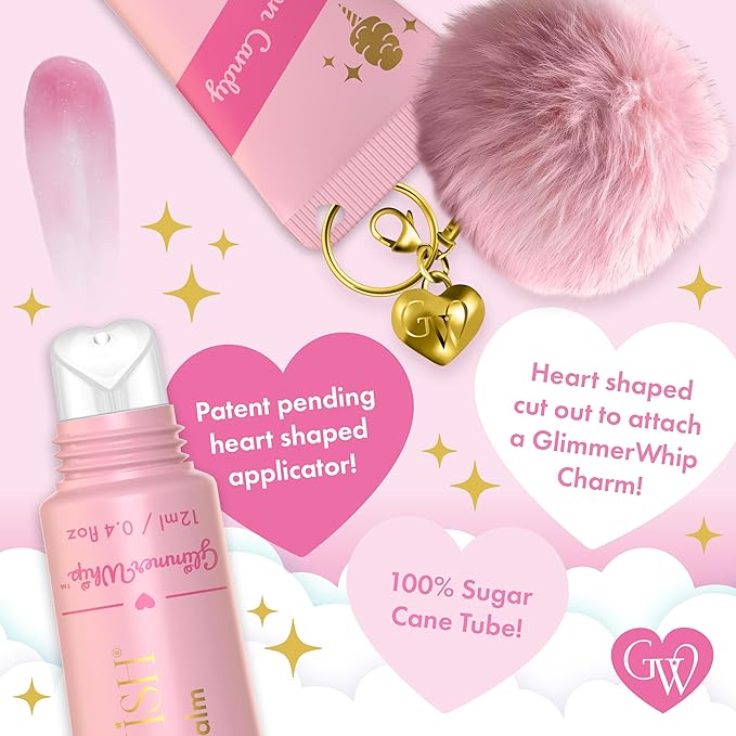 Glimmer Wish Glimmer Whip Hydrating Lip Balm – Organic Castor & Jojoba Oils, Shea & Cocoa Butters – Vegan, Non-Toxic, Moisturizing Lip Care (Cotton Candy)