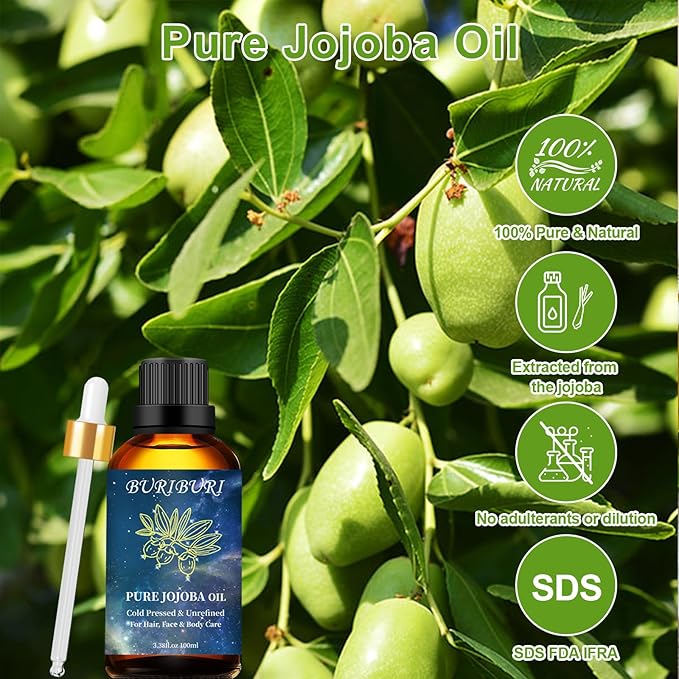 BURIBURI 100% Pure Organic Jojoba Carrier Oil, 100ml/3.38fl.oz