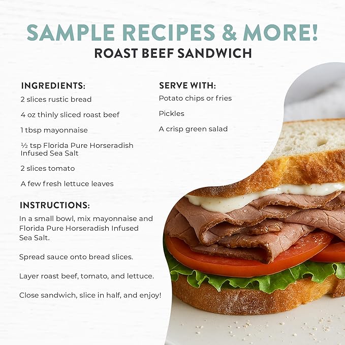 FLORIDA PURE Horseradish Sea Salt - 80+ Mineral Sea Salt, Natural, Unrefined, Non Iodized - for Baking, Cooking, Seasoning & Enhancing Taste - Rich Taste Flaky Sea Salt (4.5 oz Jar)