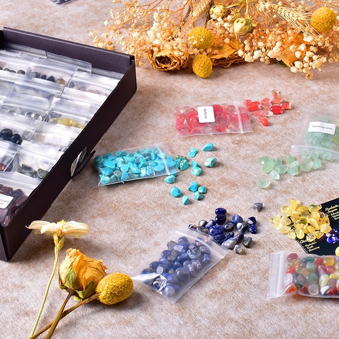 Polished Healing Crystal Chips & Stones Set – 36 Different Natural Gemstone Types, 2.5 lbs of 0.3" Tumbled Decorative Rocks for Chakra, Meditation, Reiki, Energy Work, Crafts, Gifts