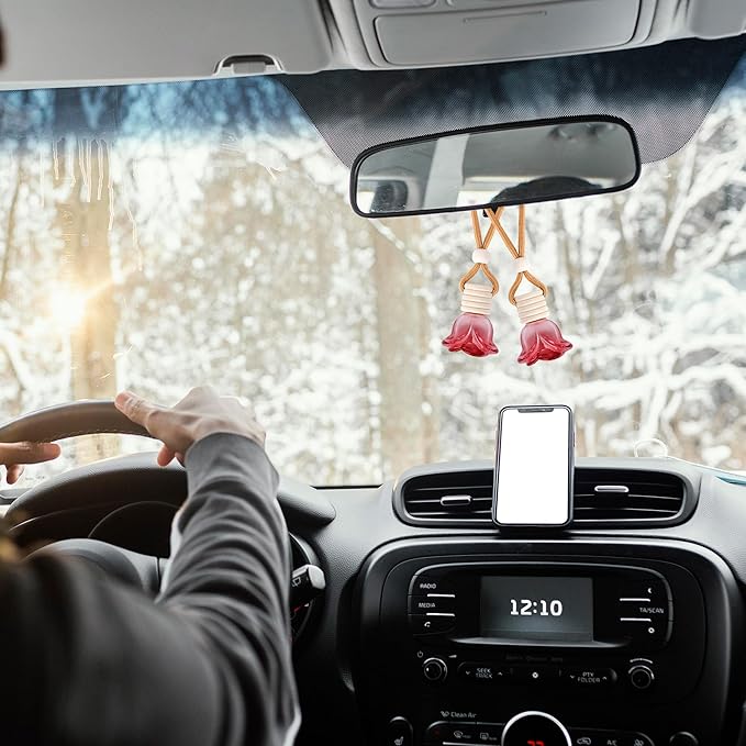 6Pcs Flower Car Air Freshener Diffuser, Hanging Rose Perfume Bottle Refillable Essential Oil Pendant for Auto & Home Decor (Red)