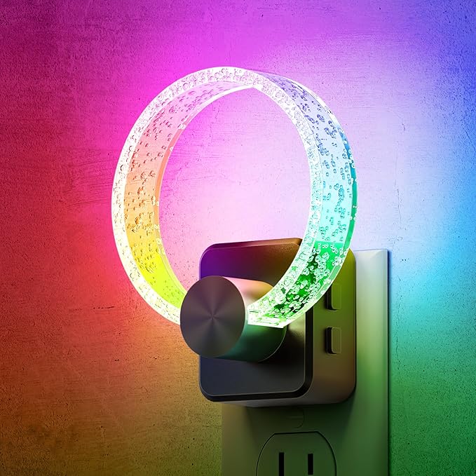 DORESshop Night Lights Plug Into Wall, LED Night Light Color Changing RGB with Dusk-to-Dawn Sensor, Adjustable Brightness Dimmable Nightlights for Hallway, Bedroom,Kids Room