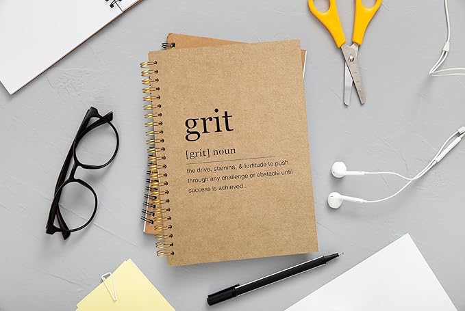 Inspirational Spiral Notebook,Inspirational Journal,Inspirational Journal for Women Men Writing,Grit Spiral Notebook 8.3×5.5 Inch Kraft Paper