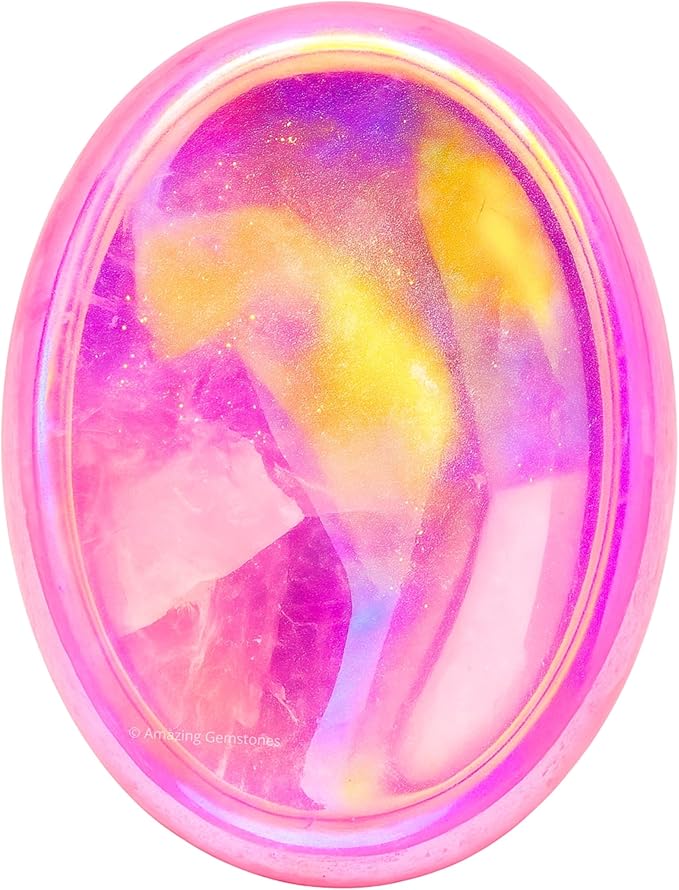 Amazing Gemstone Angel Aura Rose Quartz Worry Stone Crystals & Healing Stones - Worry Stones for Stress Relief Gifts - Piedra Crystal Fidget for Meditation - Stocking Stuffers and Birthday Gifts
