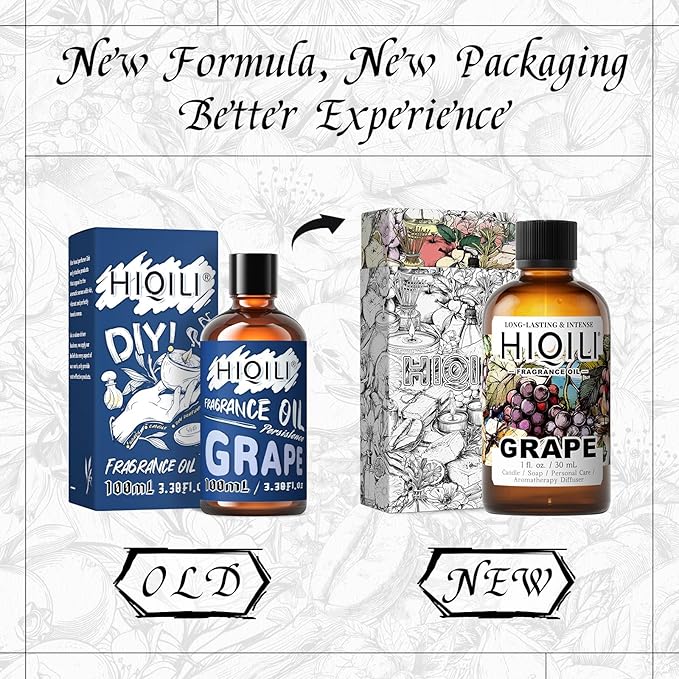 HIQILI Grape Fragrance Oil for Diffuser & Oil Burner, Fruity Scents for Making Candles, Hand Soap, Air Freshener, Long Lasting - 1 Fl Oz