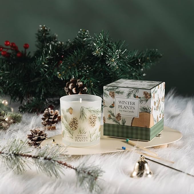 ROMIIE ZOI Christmas Scented Candle - 6oz Soy Wax Candle for Decoration, Winter Candle, Infused with Winter Pine Aroma - Cream & Green Gift Box Packaged for Holiday Season Gift