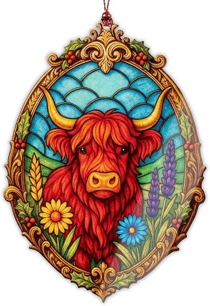 Highland Cow Ornaments-Highland Cow Gifts-Christmas Ornament 2025-Vintage Farmhouse Christmas Ornament - Christmas Ornaments 2025-White Elephant Gifts-Xmas Tree Funny Decoration RUSATEN Cowxmas 1