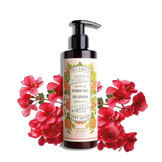 Panier des Sens –Geranium Hand & Body Lotion for Dry Skin - Hydrating Body Cream for Women - Nourishing Fluid Body Moisturizer Shea Butter & Olive Oil - 97% Natural Ingredients Body Care - 8.45 Floz