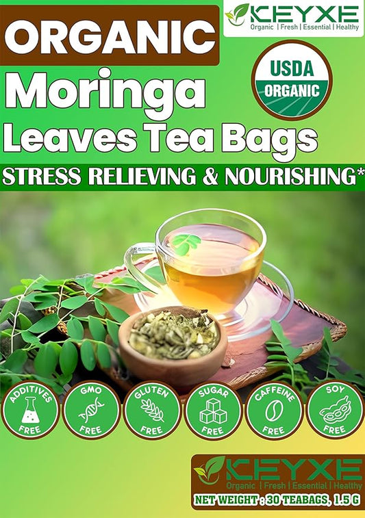 KEYXE - Organic Moringa Tea Bags, 100% CERTIFIED Organic and Pure from Moringa Leaves (30 teabags)