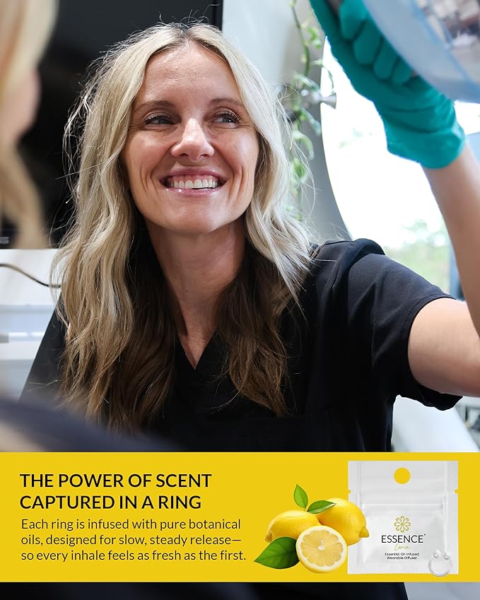 Essence Wearable Aromatherapy Nasal Diffuser – Lemon Essential Oil Nose Ring Silicone Inhaler for Stress & Mood Support - Made in USA & Travel-Friendly (3 Pack)