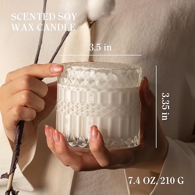 Hidden Label Fresh Cotton Scented Crackling Wood Wick Soy Candles, Muse Collection 7.4oz Glass Jar Decorative Candles, Perfect Gifts for Women on Valentines Day, Birthday, Mothers Day