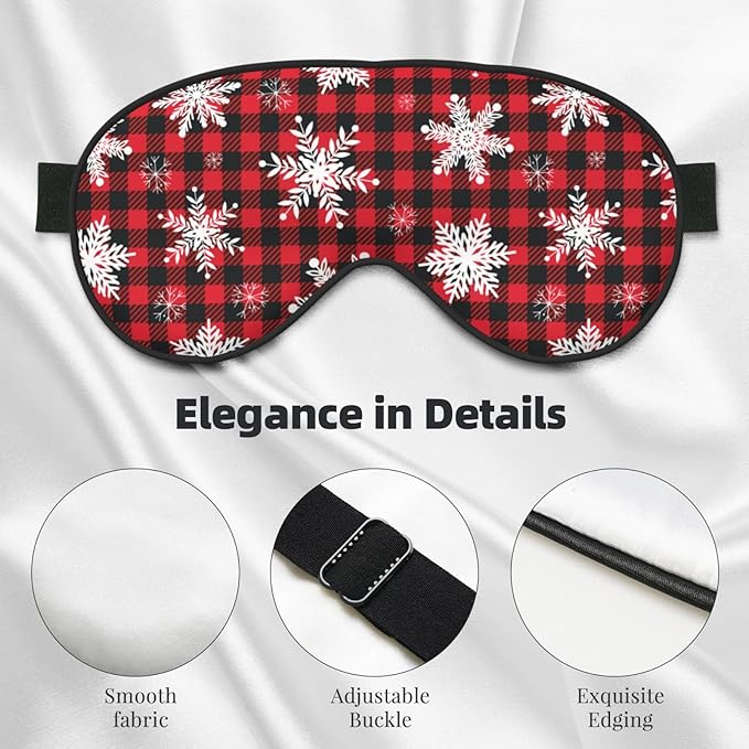 Christmas Sleeping Eye Mask Snowflakes on Buffalo Plaid Eye Mask for Sleeping Soft Comfort Eye Shade Blackout Eye Cover for Deep Rest Travel Nap Meditation