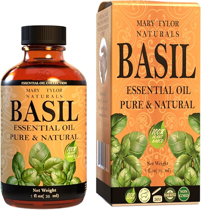 Basil Essential Oil (1 oz), Premium Therapeutic Grade, 100% Pure and Natural, Perfect for Aromatherapy, DIY Projects and Much More by Mary Tylor Naturals