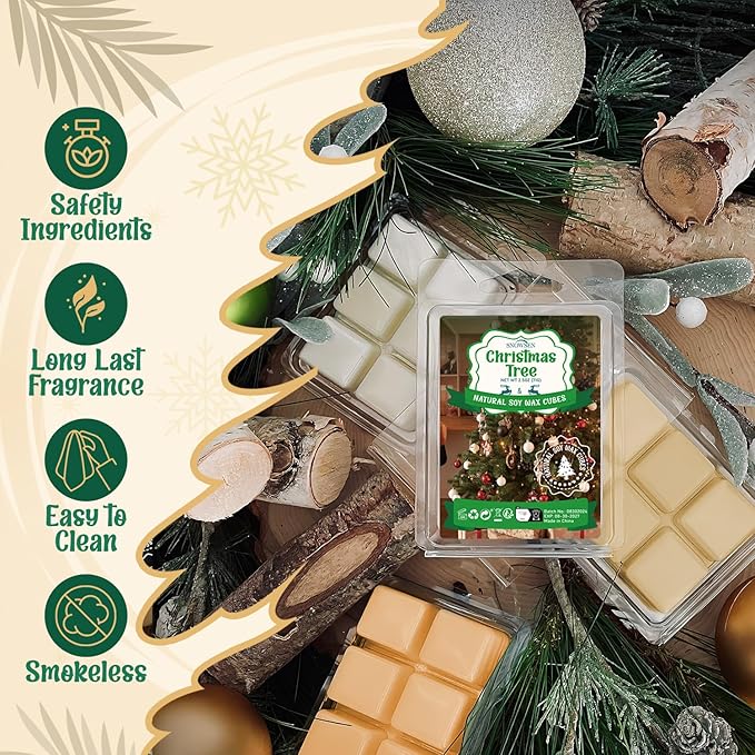 Christmas Wax Melts, 8 Pack Winter Scented Wax Cubes, Soy Wax Cubes Strong Scent, Wax Melts Tarts for Warmer - Apple Cinnamon, Christmas Pudding, Candy Cane and More, Colored Wax Melt Gift Set