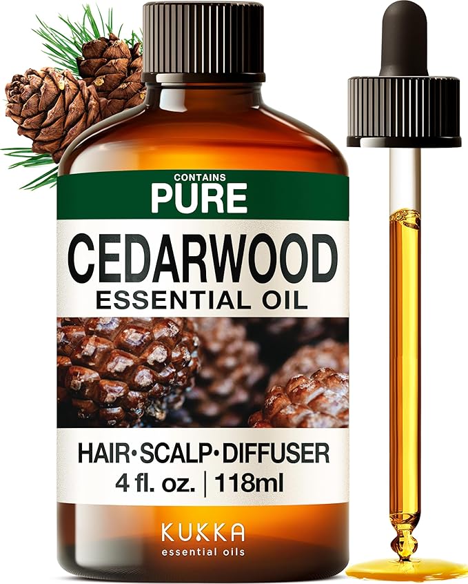 KUKKA Cedarwood Essential Oils - 4 Fl Oz - for Hair, Skin, Diffuser, Aromatherapy & DIY Soap Making Scent