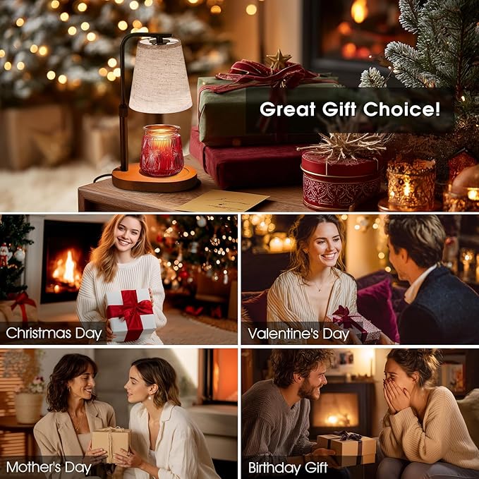 Candle Warmer Lamp with Timer Dimmable, Adjustable Height Candle Warmer Light for Jar Candles with 2 Bulbs, Christmas Birthday Gifts for Women Mom, House Warming Gifts New Home, Room Office Home Decor