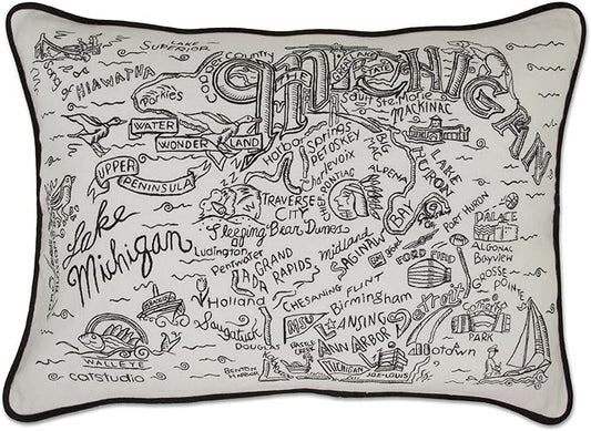 Catstudio Michigan Hand-Guided Machine Embroidered Embroidered Decorative Throw Pillow