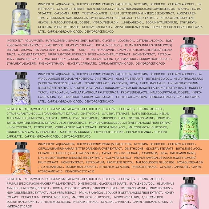 20% Shea Butter Hand Cream Gift Set, Instant Moisturizing Hand Cream for Women Dry Hands with Delicate Tin, Floral-Scented Hand Lotion 6 x 1 OZ