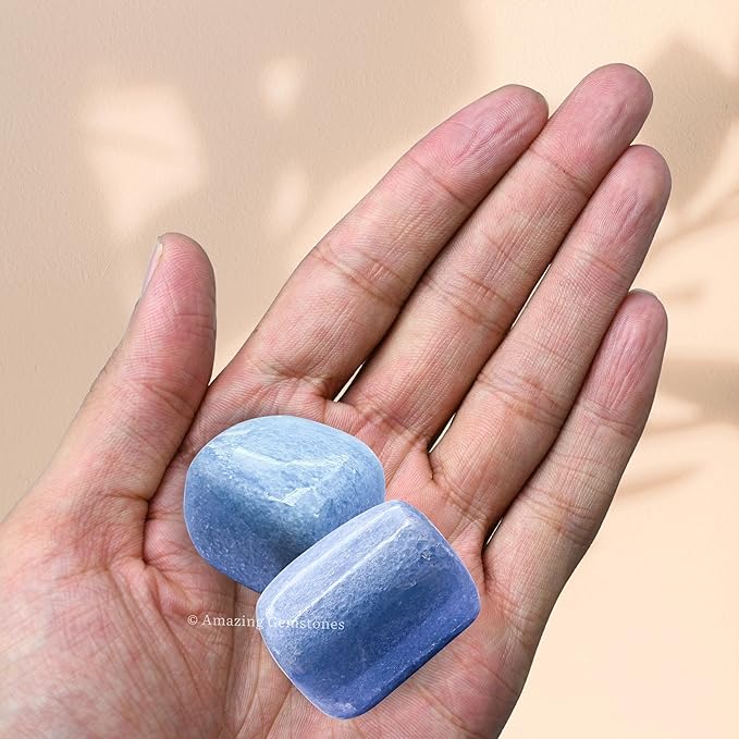 Amazing Gemstone Blue Calcite Crystals and Healing Stones Tumbled - 1000+ Carats Natural Healing Stones for Energy Balance, Stress Relief - Premium Polished Gems Rocks for Meditation & Wellness