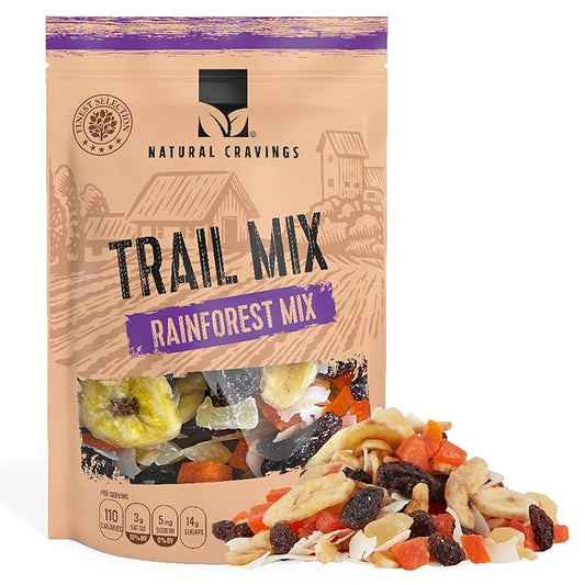 Natural Cravings 24oz Trail Mix Bulk Family Size Bag - Tropical Rainforest Dried Fruit Mix & Assorted Nuts Mix with Dry Pineapple, Banana Chips, Papaya, Raisins, Coconut Chips - Gluten Free Trail mix