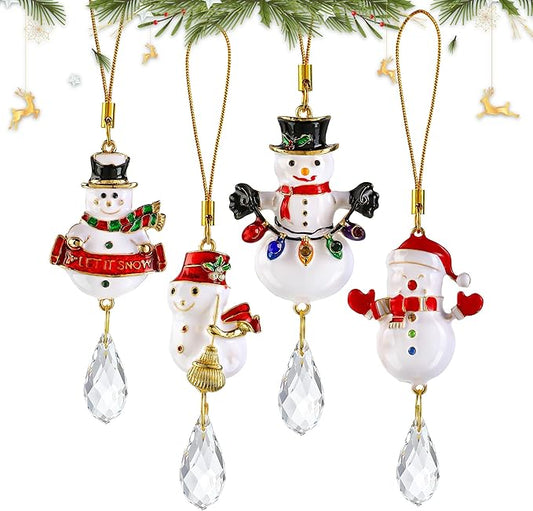 H&D HYALINE & DORA 4 Pcs Christmas Snowman Ornaments Winter Snowman Hanging Decoration Set for Christmas Tree Hanging Crystal Crafts Holiday Decor Xmas Party Supplies