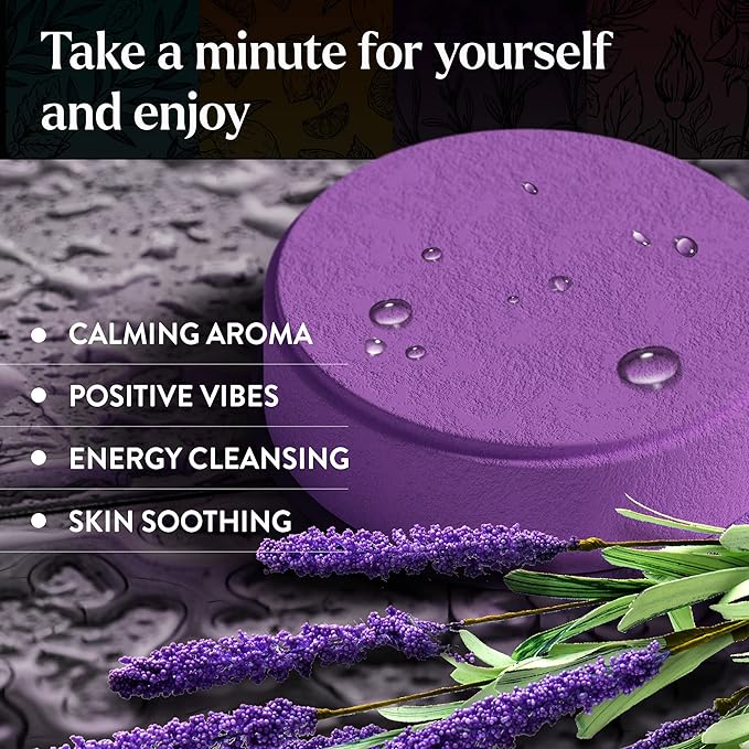 Miracle Made Lavender Aromatherapy Shower Steamers – Essential Oil Shower Bombs for Relaxation, Nasal Relief & Daily Self-Care – 15 Shower Melt Tablets