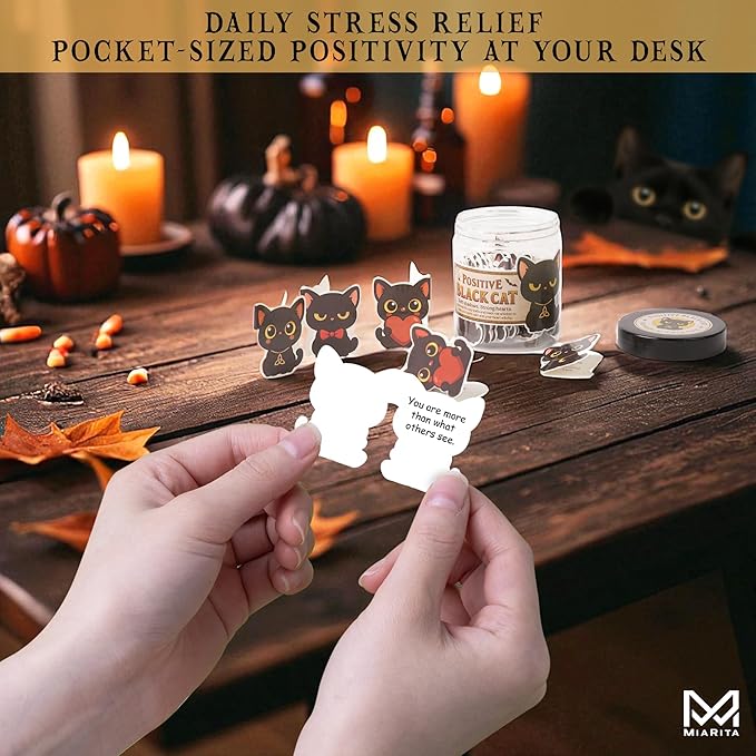 Positive Black Cats Jar – 60 Affirmation Cards for Anxiety & Self Care, Black Cat Halloween Gifts for Women, Kids, Teens & Men, Mental Health & Stress Relief Support Gifts