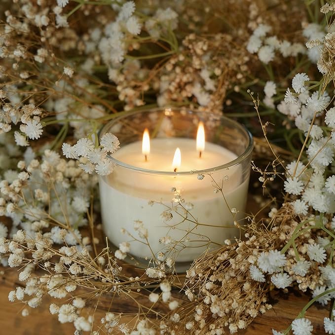 16oz Glass Candle Jars, 6-Pack 3 Wick Candle Jars for Making Candles, Empty Thick Glass Wide-Mouth Jars with Bamboo Lids & Wick Kits, Candle Containers Bulk - Clear